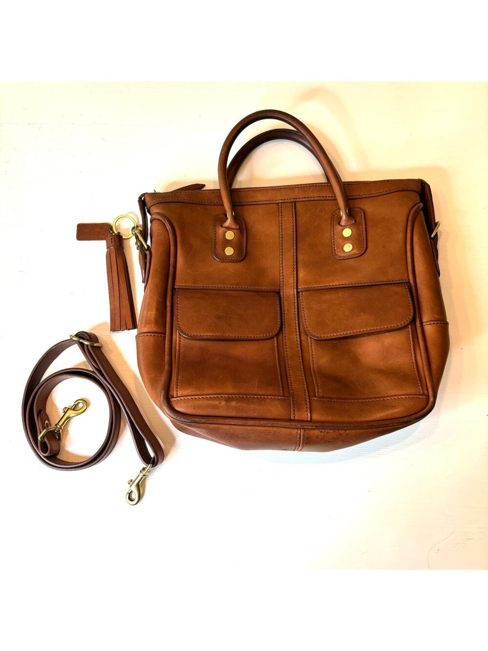 JW Hulme Brown Leather Excursion Tote Satchel Crossbody Tassel Bag USA Heritage